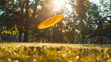 Playful and fun blank mockup of a branded frisbee adding a touch of playfulness to any outdoor fitness activity photo