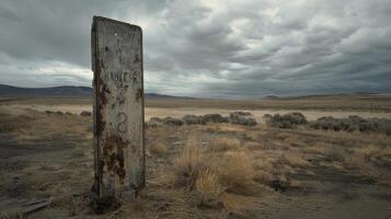 A lonely road marker stands crooked and weatherworn its once helpful directions now useless in this desolate and ghostly setting. . AI generation photo