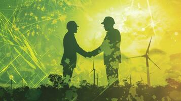 A graphic depicting a handshake between two silhouetted figures one representing a country exporting biofuels and the other representing a country importing them symbolizing the potential photo