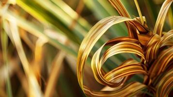 A closeup photograph capturing the delicate details of the sugarcanes ornate swirls and curves almost resembling the elegant movements of a dance. photo