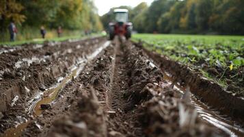 A ploughing competition showcases the strength and efficiency of biofuelpowered machinery with each contestant vying to make the straightest deepest furrow in the earth. The earthy photo