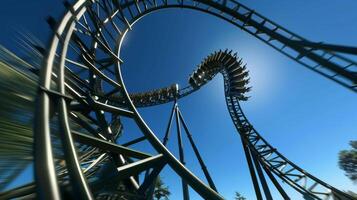 A towering roller coaster races through the sky its cars running solely on biofuel. The thrill of the ride is heightened by the knowledge that it is powered by a more photo