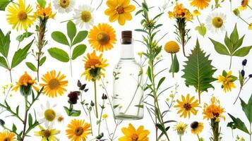 A collage of pressed flowers and leaves arranged in the shape of a fuel pump highlighting the connection between nature and the creation of biofuels. photo
