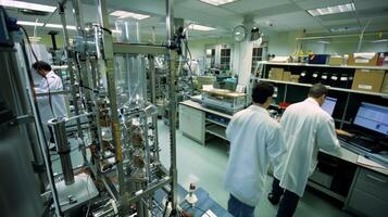 In a laboratory setting a team of scientists dons white coats and works diligently at various stations surrounded by stateoftheart equipment. This image highlights the importance of photo