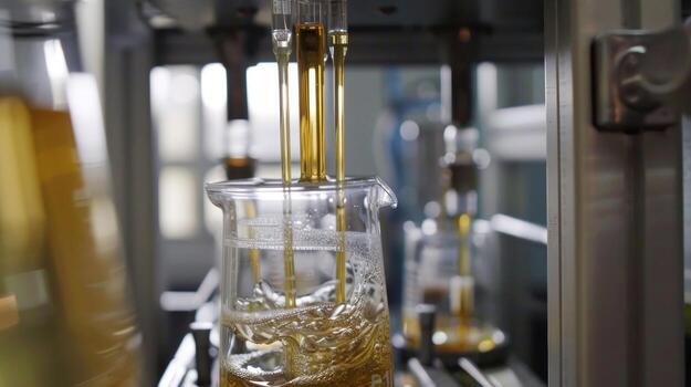 A timelapse showing a sample of cellulose being added to a solution of enzymes and over time the cellulose gradually breaking down into smaller sugar molecules. The also photo