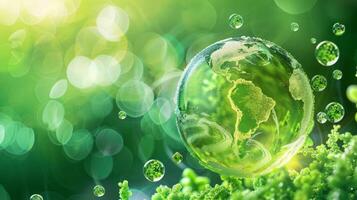 An infographic displaying the benefits of using microalgae as a biofuel source. Vibrant visuals and statistics show the reduction in carbon emissions environmental impact and cost photo