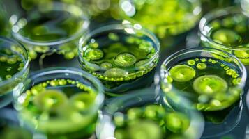 An infographic showcasing the efficiency of microalgae in biofuel production compared to traditional fossil fuels. It includes statistics and data to highlight the potential environmental photo