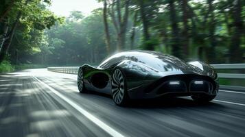 A futuristiclooking car is shown driving down a road emitting no harmful emissions. A caption below reads powered by biofuels emphasizing the significance of using sustainable byproducts photo