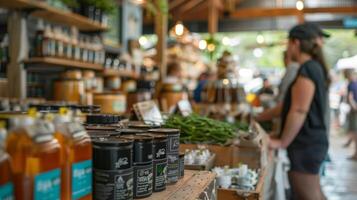 In a small familyowned market a display of products made from plantbased materials such as biofuel byproducts catches the eye of customers. The market prides itself on supporting local photo