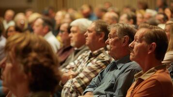 A crowded town meeting where community members passionately debate the pros and cons of using biofuels in the midst of a drought with concerns about potential environmental impacts photo