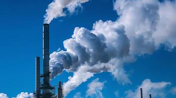 Smokestacks release only water vapor into the clear blue sky a testament to the zeroemission technology being utilized in the refinery. photo