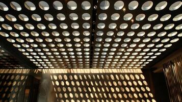 Play of Light and Shadow As the light hits the metal grating it creates an intriguing play of light and shadow on the ceiling. This adds a dramatic and artistic element to the room photo