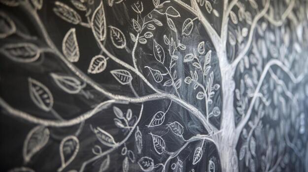 On one chalkboard wall a family tree is drawn out with delicate branches and leaves representing the different artists who have worked in the space. Each persons name and a brief photo