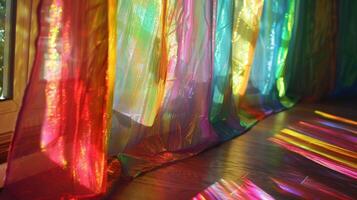 Shimmering Curtains The curtains framing the windows are made of a holographic material adding a touch of magic to the room. As the sunlight filters through the curtains cast photo