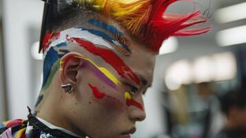 From afar it may seem like a regular salon but upon closer look one can see that this barber uses unconventional tools such as a paintbrush and spray paint cans to create bold and photo