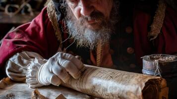 With a determined expression the historian dons a pair of white gloves and begins to carefully unroll a centuriesold scroll. The aroma of aged paper and ink fills the air transporting photo