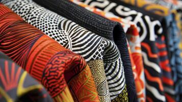 With a determined expression a designer examines an array of bold and intricate patterns searching for just the right one to incorporate into their latest creation. The textures and photo