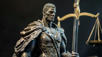 With a determined expression this figure embodies the strength and impartiality of a stoic agent of justice defending the law with unwavering resolve. photo