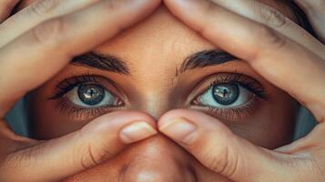 A pair of hands one belonging to an optometrist and the other to a patient join together in an intricate dance as they navigate the world of vision. Their intertwined fingers represent photo