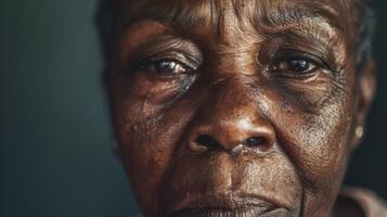 un retrato de un desgastado y resistido social trabajador el líneas en su cara narración el historia de el penurias ellos tener enfrentó y superar representando el Resiliencia y perseverancia foto