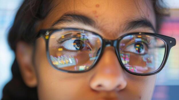 A closeup portrait of a statistician their eyes fixed on the screen of a powerful computer as they input complex equations and data. The calculator sits at their side a valuable tool photo