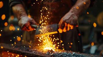 A display of true mastery the blacksmith expertly wields his hammer working in harmony with the flames of his forge to shape metal into a beautiful and functional piece. The alchemy photo