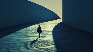 A shadowy figure walking along a path representing the neverending journey towards achieving sales goals and targets. photo