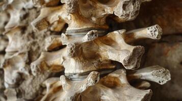 The stacked vertebrae of the spine resemble the layers of bricks in a sy medieval castle wall. photo