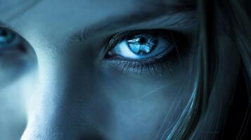 In the piercing blue eyes the reflections showed a sense of vulnerability and fear portraying the persons innermost insecurities. photo
