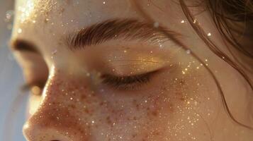 Her skin is adorned with tiny speckles of light resembling a beautiful constellation. photo