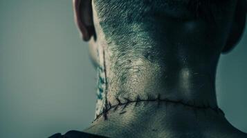 A scar encircling the neck a symbol of surviving a traumatic event and finding the strength to move forward. photo