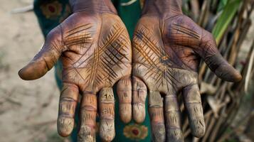 Tightly knit scars on the palms representing the hard work and dedication it took to achieve success. photo