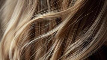 Silky strands of hair cascade down like a waterfall creating a curtain around the face. photo
