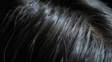 Dark and sleek the hairs glossy surface reflects the light creating a halo effect. photo