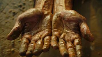 The creases on the palms form delicate lines like a roadmap revealing the journey of life. photo