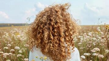 In a sea of straight hair the curly locks stand out like wildflowers in a field. photo