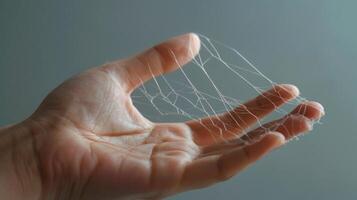 The s on the back of a hand appearing like delicate threads connecting each finger showcasing the beauty of interconnectedness in life. photo