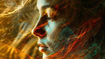 A portrait of a persons face the s on the and forehead visible representing the vital connection between mind body and soul. photo