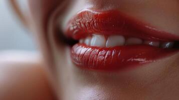 A playful smile making the lips appear plump inviting and mischievous all at once. photo