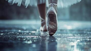 The smooth unblemished skin of a ballet dancer a canvas for graceful movements. photo