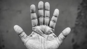 Five fingers arranged in a starburst pattern radiating perfectly spaced lines from a central point. photo