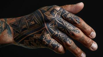 The delicate curves and sharp corners of knuckles creating a landscape of geometric shapes on the back of a hand. photo