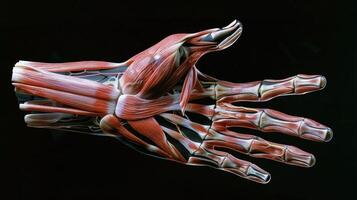 The sharp fingerlike projections of tendons and ligaments visible under the skin contributing to the intricate geometry of the hand. photo