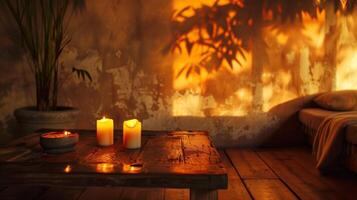 In a room illuminated only by candlelight the shadows cast a romantic ambiance accentuating the contours and curves of the body. photo