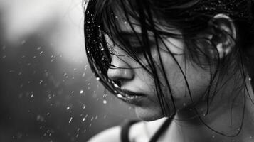 As the droplets slide down her neck they leave a trail of coolness in their wake. photo