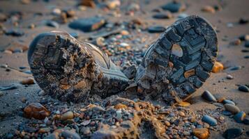 Small pebbles and bits of debris were lodged in the soles representing the lessons learned along the way. photo