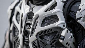 The streamlined design of the ribcage offering protection for vital while maintaining flexibility. photo