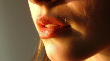 The lips purse together briefly before relaxing a microexpression of disapproval or discontent. photo