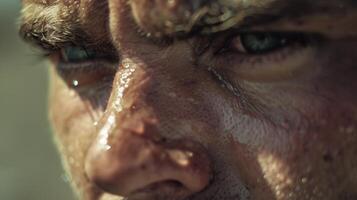 With each step sweat accumulated on his forehead tracing a path down his face. photo