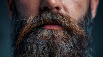 A mans beard carefully styled and maintained representing a cultural symbol of masculinity and strength. photo